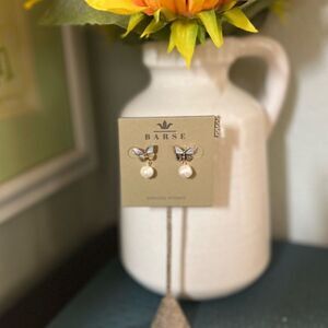 NWT Studio Barse Gold and Pearl Accent Butterfly Earrings with Pearls #BRER